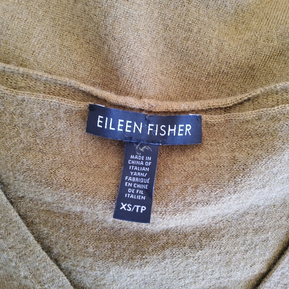 EILEEN FISHER Olive Green Merino Wool Tunic Sweater XS V-Neck - Picture 6 of 7